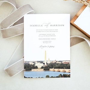 WASHINGTON DC Wedding Invitation Template, Skyline Wedding Invitation Printable, Washington Monument Wedding Invite Instant Editable DIY