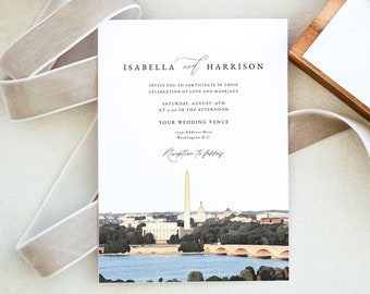 WASHINGTON DC Wedding Invitation Template, Skyline Wedding Invitation Printable, Washington Monument Wedding Invite Instant Editable DIY