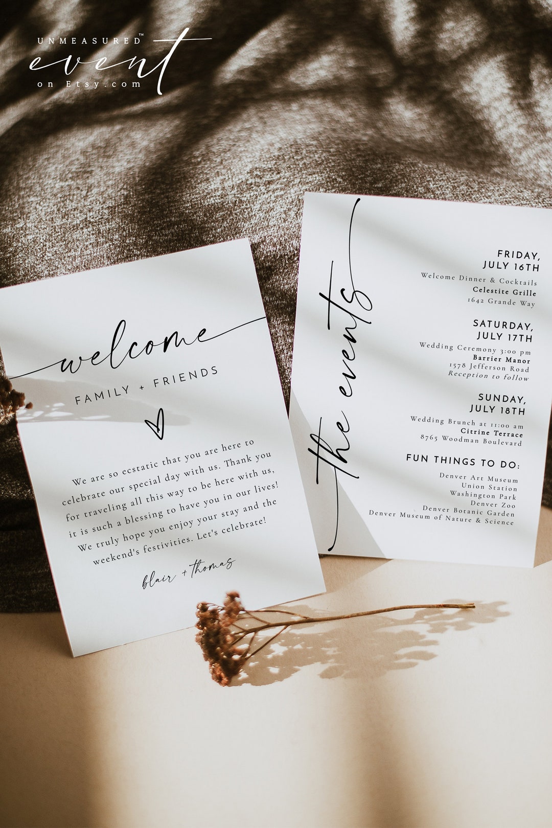 BLAIR Minimalist Wedding Events Card Template Wedding Welcome