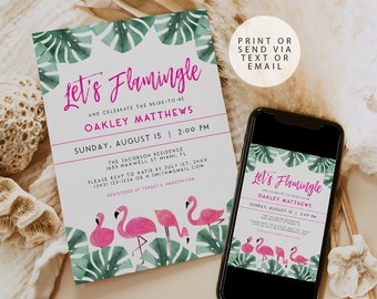 OAKLEY Final Flamingle Bridal Shower Invitation Template, Tropical Bridal Shower Invite, Beach Bridal Shower Invitation, Flamingo Shower DIY