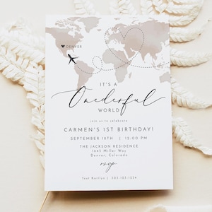 Es ist eine Onederful World Geburtstagseinladung Vorlage, Karte Erster Geburtstag einladen, Abenteuer Geburtstag Evite Printable Gender Neutral CARMEN