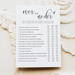 JOLIE Over or Under Baby Shower Game, Printable Baby Shower Game, Over or Under Quiz, Modern Baby Shower Game Template, Instant Download DIY