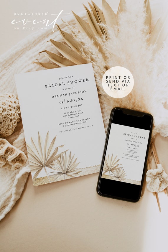FREYA Boho Bridal Shower Invitation Template, Beach Bridal Shower Invitation, Desert Bridal Shower Invitation, Neutral Earth Tone Evite DIY