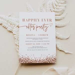 REGINA Happily Ever After Party Invitation, Rose Gold Wedding Reception Invitation Template, Elopement Announcement Invite, Wedding Dinner