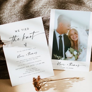 BLAIR Elopement Announcement Template, Printable Elopement Reception Invitation, Minimalist We Tied the Knot Invite with Photo Instant DIY