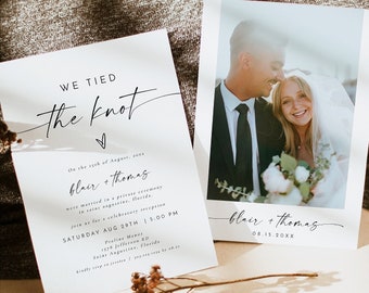 BLAIR Elopement Announcement Template, Printable Elopement Reception Invitation, Minimalist We Tied the Knot Invite with Photo Instant DIY