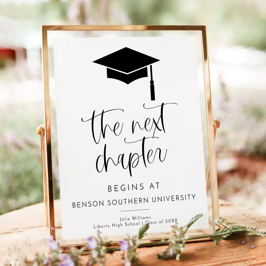PRINTED + SHIPPED Next Chapter Graduation Sign, Minimalist Black ...