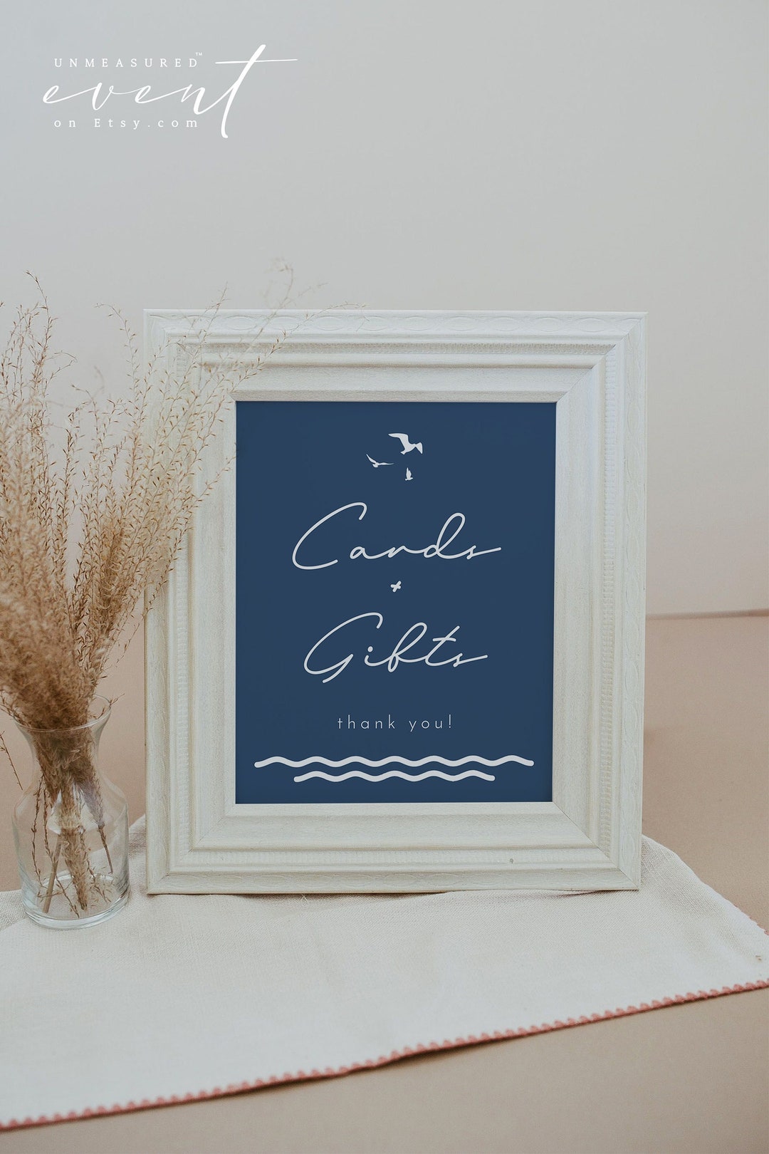 OCEANSIDE Tropical Ocean Themed Card and Gifts Sign Template Navy Blue