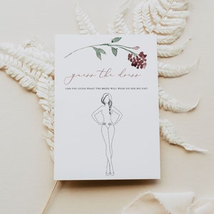 MYRA Guess the Dress Bridal Shower Game Template, Printable Bridal Shower Game, Burgundy Botanical Bridal Shower, Elegant Mauve Floral DIY