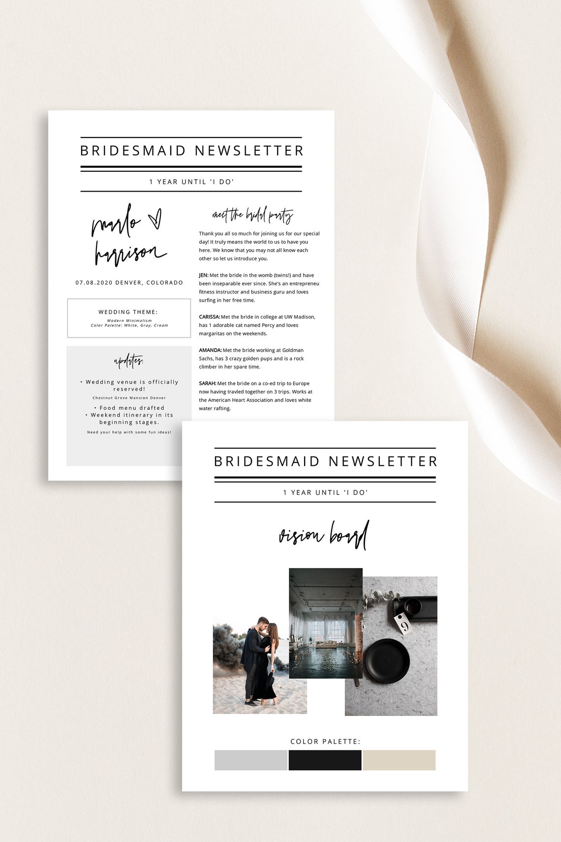 MARLO Modern Bridesmaid Newsletter Template, Newlywed Newsletter ...
