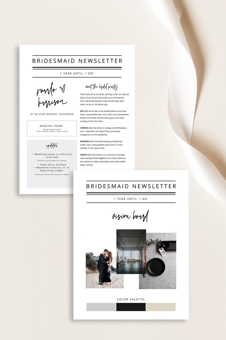 Modern Bridesmaid Newsletter Template, Newlywed Newsletter Printable, Wedding Planning Updates, Wedding Instant Download Templates MARLO image 2