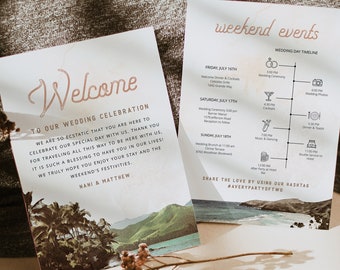 NANI Wedding Welcome Letter Template, Vintage Hawaii Wedding Timeline Printable, Destination Wedding Schedule of Events, Tropical Beach DIY