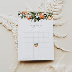 Cartões de Bingo para Chá de Bebê, Jogo de Chá de Bebê A Little Cutie, Jogo de Bingo para Chá de Bebê, Citrus Clementine Orange Tangerine Baby Instant CALLIOPE