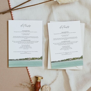 Modèle de carte de détails de mariage KEY WEST, carte d'enceinte de mariage imprimable, carte d'informations sur le mariage à destination de Floride tropicale, horizon de plage bricolage