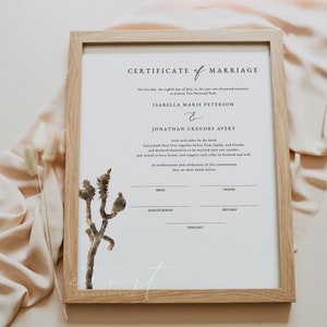 GRETA Heiratsurkunde Vorlage, Heiratsurkunde Andenken, Joshua Tree Hochzeitzeremonie Zeichen, Boho DIY handgemacht