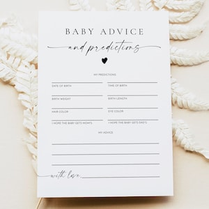 Tarjeta de juego de consejos y predicciones de BLAIR, impresa y enviada, juegos para baby shower, actividades modernas y minimalistas para baby shower y tarjetas de consejos.