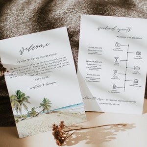 Modello di lettera di benvenuto per matrimonio a CANCUN, cronologia stampabile per matrimonio in spiaggia, programma di eventi per matrimonio a destinazione, cronologia per matrimonio tropicale