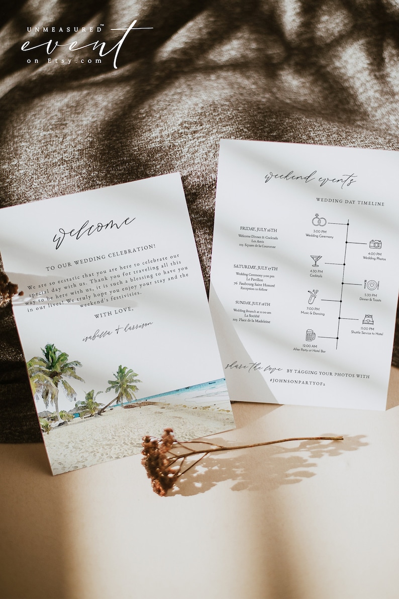 CANCUN Wedding Welcome Letter Template, Beach Wedding Timeline Printable, Destination Wedding Schedule of Events, Tropical Wedding Timeline image 1