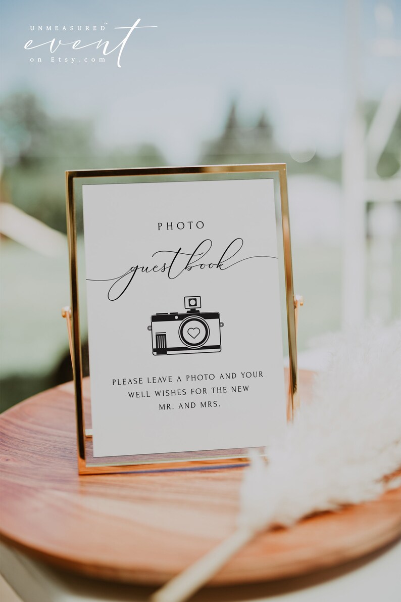 ASHER  Photo Guest Book Sign Printable, Calligraphy Wedding Photo Guestbook Sign Template, Sign the Guestbook Sign Instant Download EDITABLE 