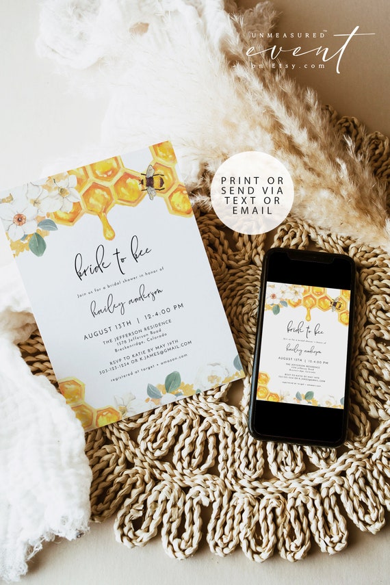 ROMY Bee Bridal Shower Invitation Template, Honey Bridal Shower Invite, Bride to Bee Invite, Honey Bee Bridal Shower Instant Digital DIY