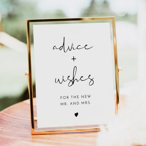 ADELLA Minimalistischer Rat für die Braut und Bräutigam Kartenvorlage, Ratschlag Hochzeit, modernes Brautparty Ratschild, Well Wishes Schild DIY
