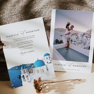 SANTORINI Wedding Invitation Template, Santorini Wedding Invite, Greek Wedding Invitation, Greece Wedding Watercolor Skyline Photo Evite DIY