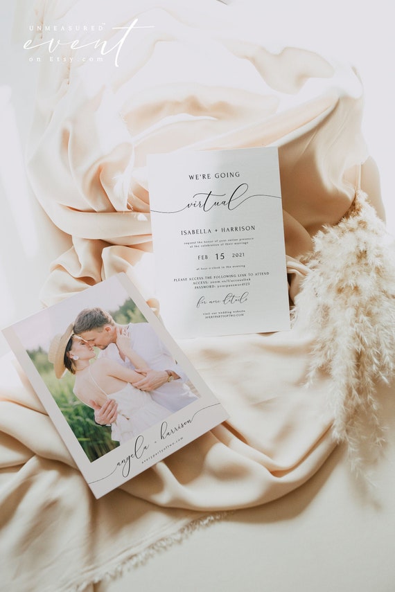 Virtual Wedding Invitation Template, Modern Minimalist Online Wedding Invitation Printable, Long Distance Wedding Invite, Zoom Wedding ASHER