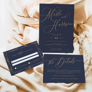Marine und Gold Hochzeitseinladungs-Vorlagen-Set, Goldhochzeit lädt ein, Kalligraphie Hochzeitseinladung Set, Templett Hochzeit lädt ein - ARIANA