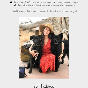 Puede incluir: Una mujer con un vestido rojo floral y un sombrero marr&oacute;n est&aacute; sentada con dos perros negros. El pie de foto dice "xo. Tashina Photo starring my rescue pups, Molson & Bear. Can you guess who is who? :D"