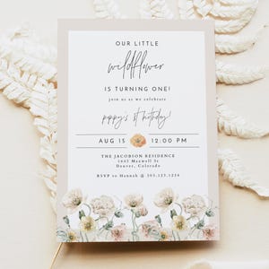 POPPY Wildflower First Birthday Invitation Template, Our Little Wildflower Is Turning One Invitation, Girl Floral Birthday Invite POPPY