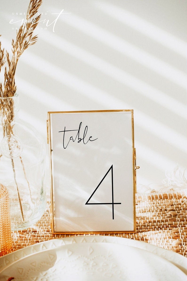 ADELLA Minimalist Wedding Table Number Template, Simple Table Numbers, Modern Table Numbers Printable, Clean Table Number Cards image 1