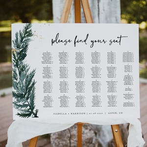 Kiefer Hochzeit Sitzplan Vorlage, Kiefer Landschaft Sitzplan Sitzplan, Winter Hochzeit Sitzplan, Wald Berg Horizontale Alphabetisch BEATA