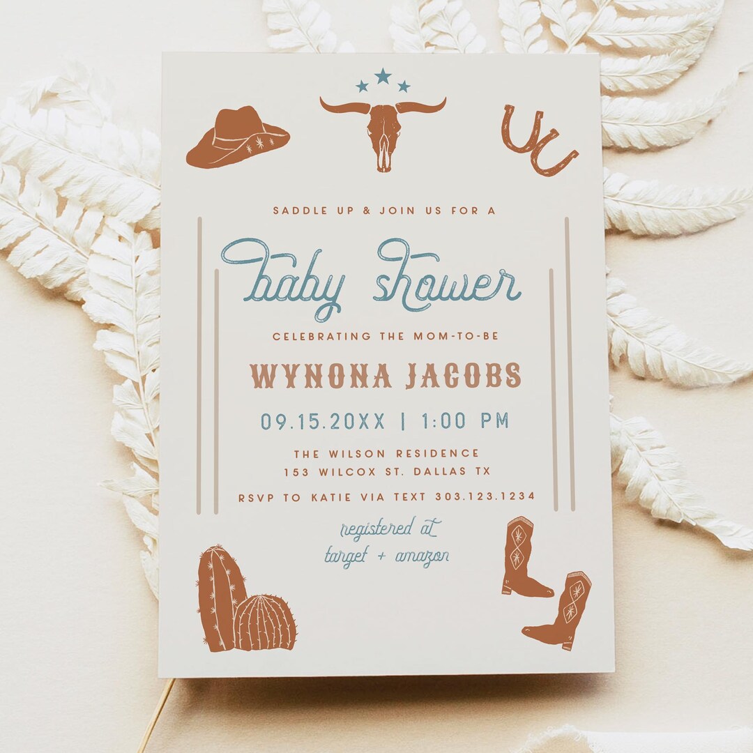 Plantilla de invitación para baby shower de rodeo de WYNONA, invitación ...