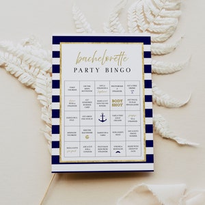 KRISTA Bingo Bachelorette Spiel, Nautisches Bachelorette Spiel, Nauti Bachelorette Bar Spiel Instant Boho Blush Bar Spiel, Bootsspiel Bingo Karte