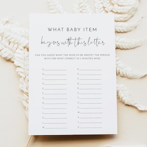 ADELLA PRINTED + SHIPPED Abc Baby Shower Game, What Baby Item Begins with this Letter Card, Gender Neutral Baby Shower, Modern Minimalist