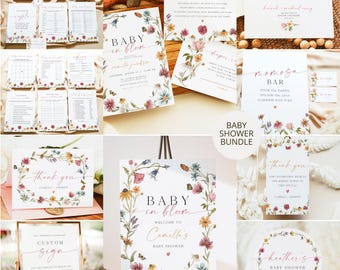 Baby In Bloom Baby Shower Bundle, Wildflower Baby Shower Invitation Template, Floral Baby Shower Invite, Printable Baby Shower Evite CAMILLA