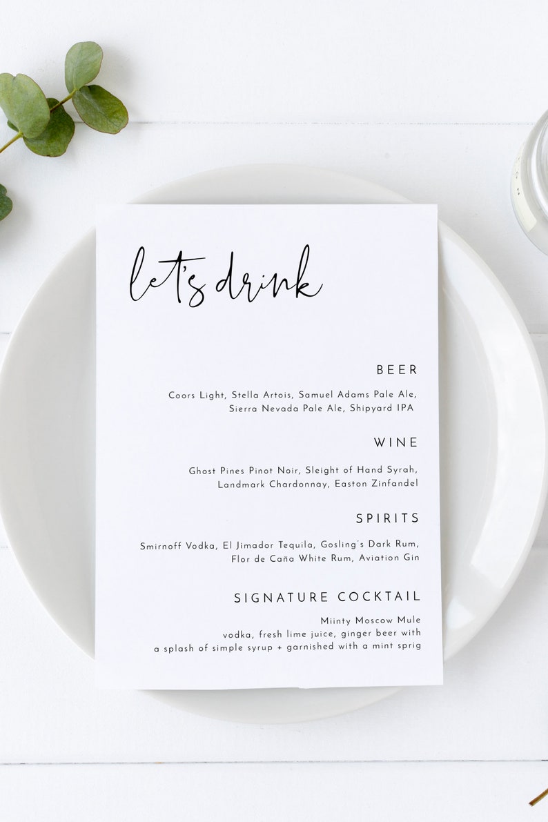 ADELLA Minimal Wedding Drink Menu Template Minimalist Etsy