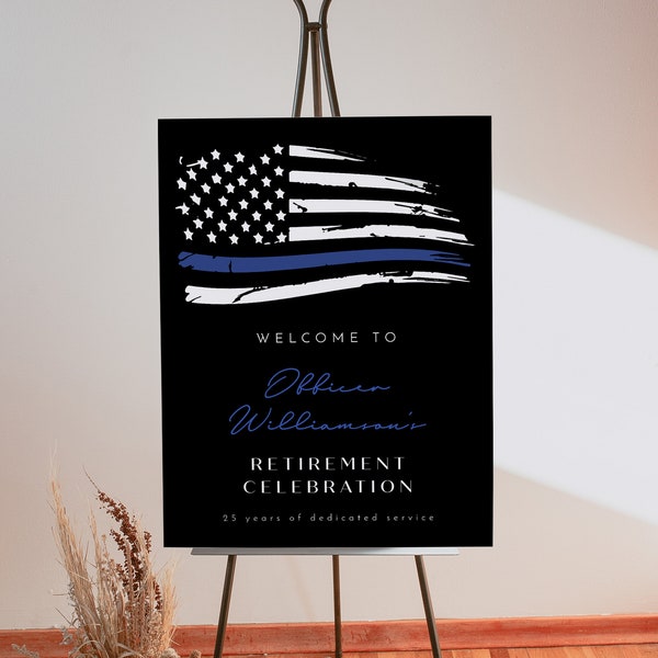 Police Retirement Welcome Sign Template, Police Thank You Sign for Retirement Party, Thin Blue Line Photo Police Department Memorial DIY