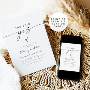 BLAIR Modern Bohemian She Said Yes Photo Bridal Shower Invitation Template