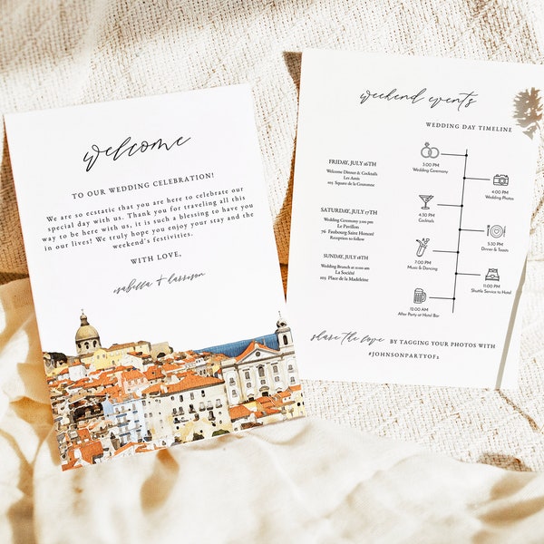 LISBON Wedding Welcome Letter Template, Destination Wedding Timeline Printable, Portugal Wedding Schedule of Events, Wedding Timeline Card