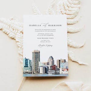 BALTIMORE Wedding Invitation Template, Watercolor Maryland Destination Wedding Invite Printable, City Skyline Wedding Evite Printable DIY