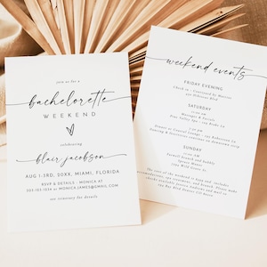 BLAIR Boho Bachelorette Invitation and Itinerary Template, Bohemian Bachelorette Invitation Instant Download, Modern Minimalist Bachelorette