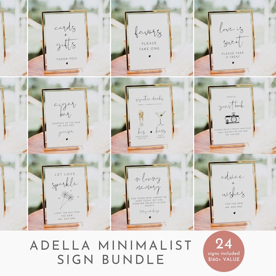 Minimalist Wedding Sign Bundle, Modern Wedding Signs Template, Wedding Sign Template Bundle, Boho Wedding Signs Printable Download - ADELLA