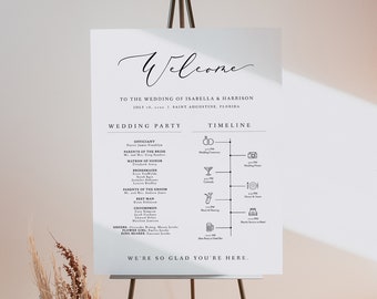 EVELYN Minimalist Wedding Program Sign, Elegant Wedding Icon Timeline Sign Template, Modern Script Order of Events Sign