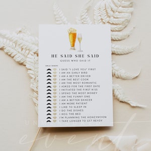 CHARLIE He Said She Said Couples Shower Game Template, Bubbles and Brews Games Printable, Bubbly and Brews Shower Games, Bridal Shower Games