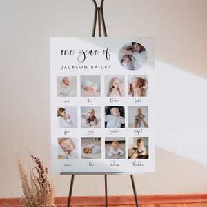 Baby's First Year Photo Poster, Modern First Birthday Photo Sign Template, Minimalist 1st Birthday Photo Banner, Gender-Neutral Sign JOLIE