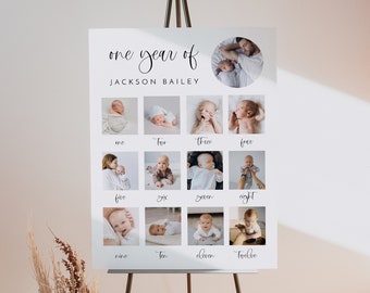 Baby's First Year Photo Poster, Modern First Birthday Photo Sign Template, Minimalist 1st Birthday Photo Banner, Gender-Neutral Sign JOLIE