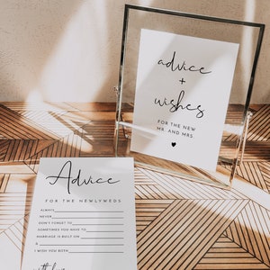 ADELLA Minimalist Advice For The Bride And Groom Card Template, Modern Bridal Shower Advice Cards, Wedding Well Wishes Sign DIY