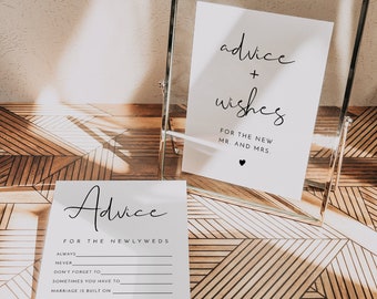 ADELLA Minimalist Advice For The Bride And Groom Card Template, Modern Bridal Shower Advice Cards, Wedding Well Wishes Sign DIY