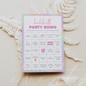 Jogo de Bingo de despedida de solteira DINA para impressão, jogo de despedida de solteira Space Cowgirl, jogo de bar de despedida de solteira Disco Cowgirl, cartas de rave holográficas retrô